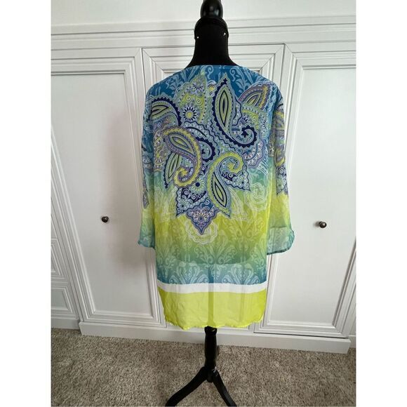 Maggie Barnes for Catherines Yellow & Green Paisley Print Blouse/Cover-up - Picture 3 of 5